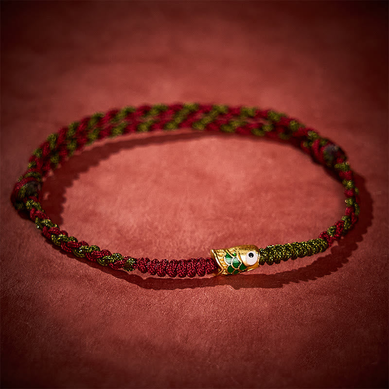 Buddha Stones Pulsera tobillera trenzada de hilo rojo y verde con diseño de pez koi para la buena suerte - image 3