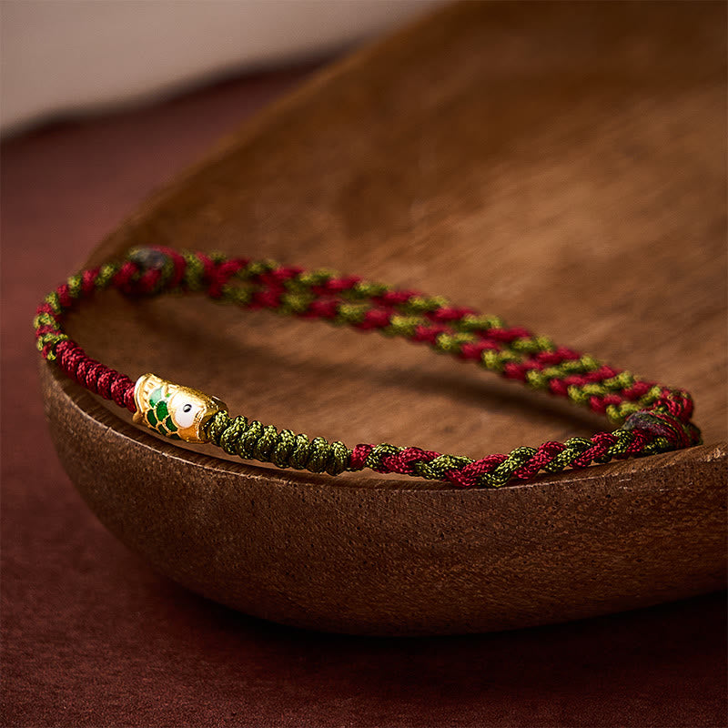Buddha Stones Pulsera tobillera trenzada de hilo rojo y verde con diseño de pez koi para la buena suerte - Tobillera (Circunferencia: 8,66-10,63 pulgadas / 22-27 cm) - image 0