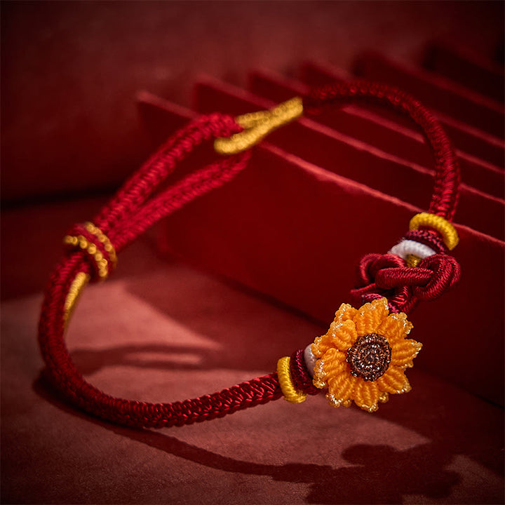 Buddha Stones Pulsera de la suerte con girasol y cordón rojo tejida a mano - image 8