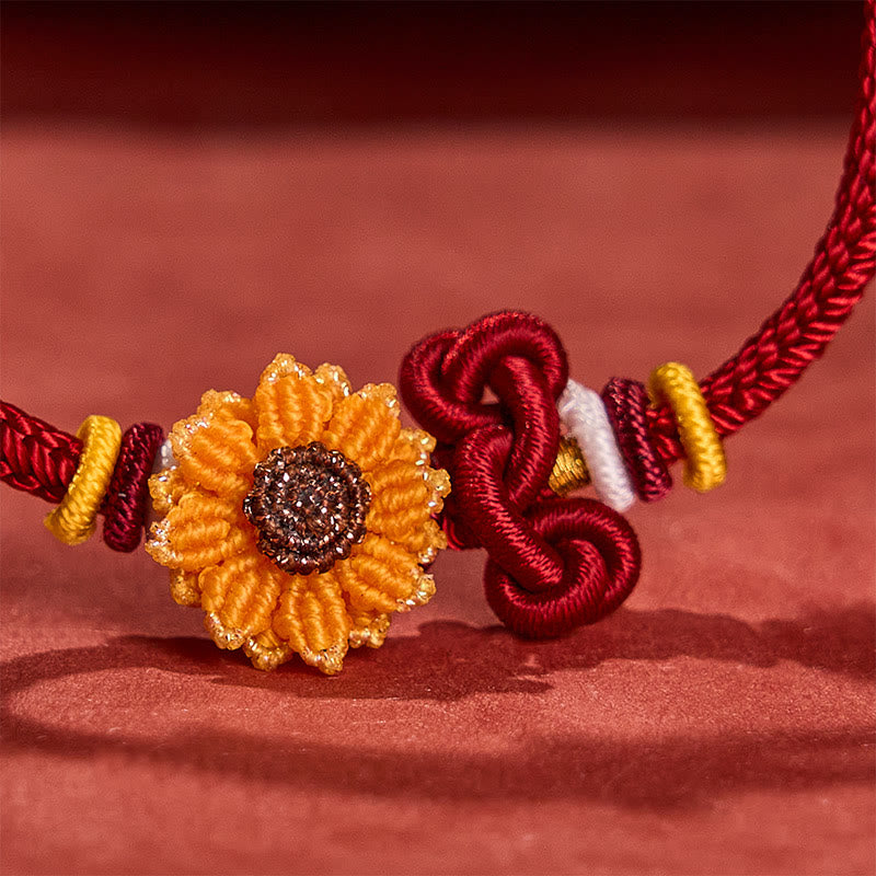 Buddha Stones Pulsera de la suerte con girasol y cordón rojo tejida a mano - image 9