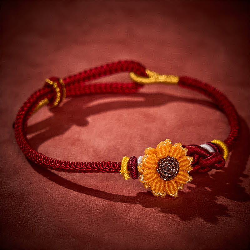 Buddha Stones Pulsera de la suerte con girasol y cordón rojo tejida a mano - image 3