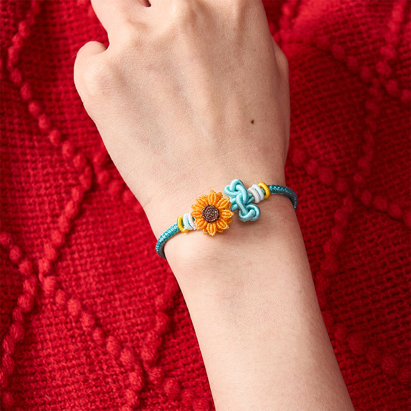 Buddha Stones Pulsera de la suerte con girasol y cordón rojo tejida a mano - image 13