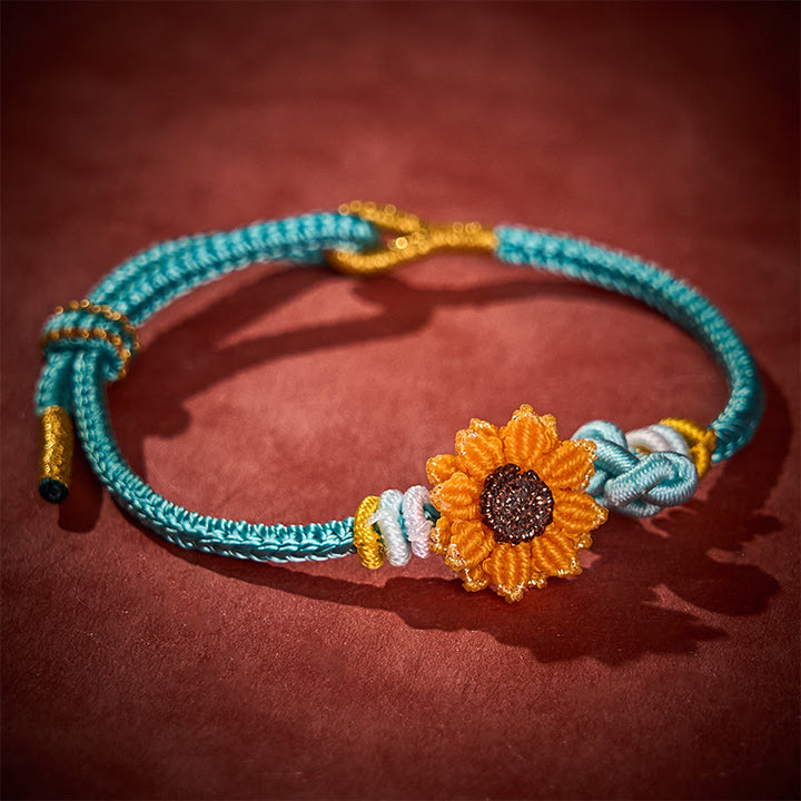Buddha Stones Pulsera de la suerte con girasol y cordón rojo tejida a mano - image 12