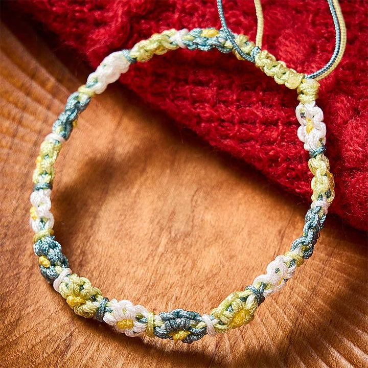 Buddha Stones Pulsera de hilo tejida a mano con degradado de margaritas en tonos pastel - image 1