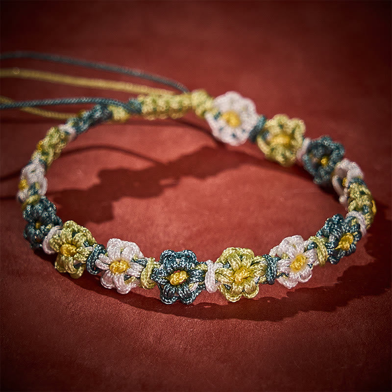 Buddha Stones Pulsera de hilo tejida a mano con degradado de margaritas en tonos pastel - image 2