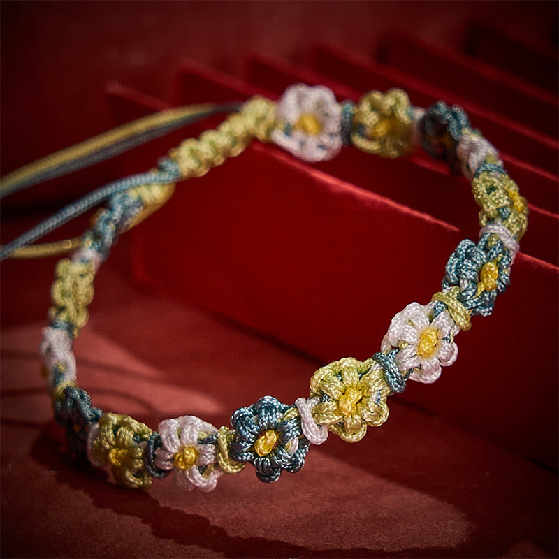Buddha Stones Pulsera de hilo tejida a mano con degradado de margaritas en tonos pastel - image 4