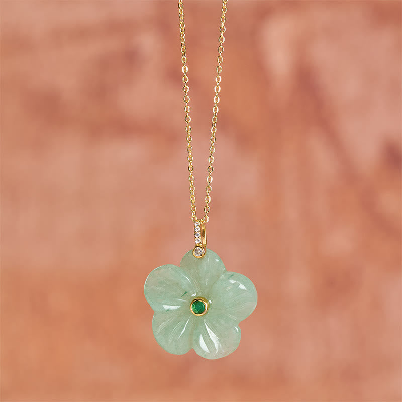 Buddha Stones Collar con colgante de flor de cinco pétalos de aventurina verde natural que simboliza la positividad - image 4