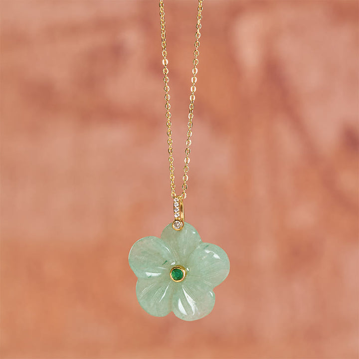 Buddha Stones Collar con colgante de flor de cinco pétalos de aventurina verde natural que simboliza la positividad - image 4