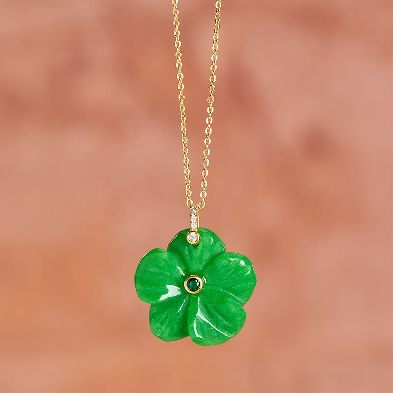 Buddha Stones Collar con colgante de flor de cinco pétalos de aventurina verde natural que simboliza la positividad - image 11