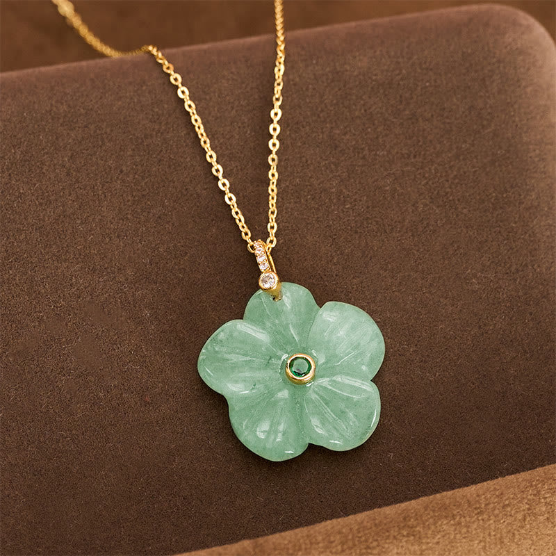 Buddha Stones Collar con colgante de flor de cinco pétalos de aventurina verde natural que simboliza la positividad - image 2