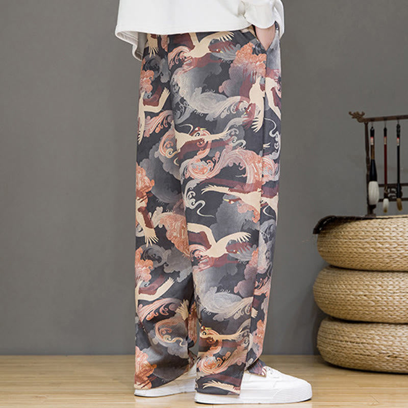 Buddha Stones Pantalones tobilleros casuales de primavera/verano con cordón ajustable y estampado de grullas, estilo harem para hombre con bolsillos. - image 23