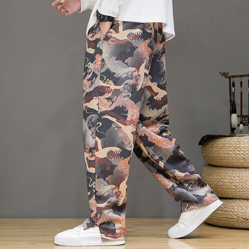 Buddha Stones Pantalones tobilleros casuales de primavera/verano con cordón ajustable y estampado de grullas, estilo harem para hombre con bolsillos. - image 24