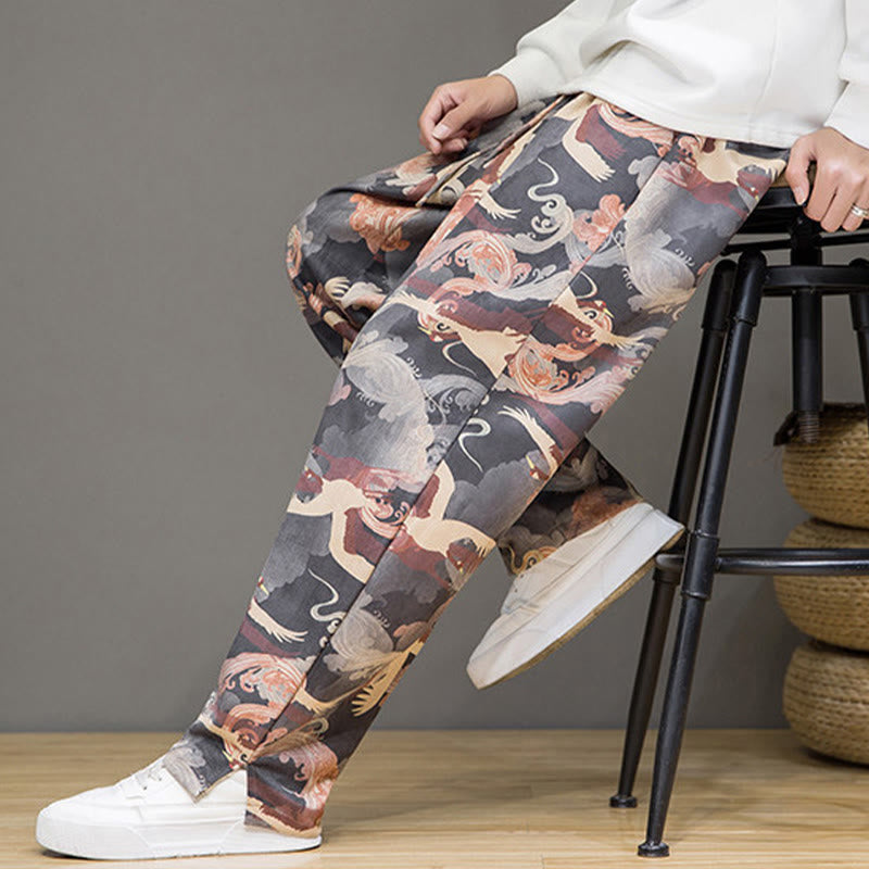 Buddha Stones Pantalones tobilleros casuales de primavera/verano con cordón ajustable y estampado de grullas, estilo harem para hombre con bolsillos. - image 27