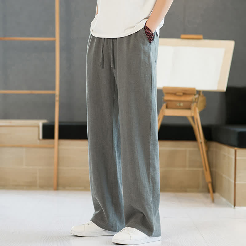 Buddha Stones Pantalones largos de hombre de corte recto, estilo casual, minimalistas, con cordón ajustable, ideales para primavera y verano. - Gris - US/UK/AU46, EU56 (5XL) - image 0