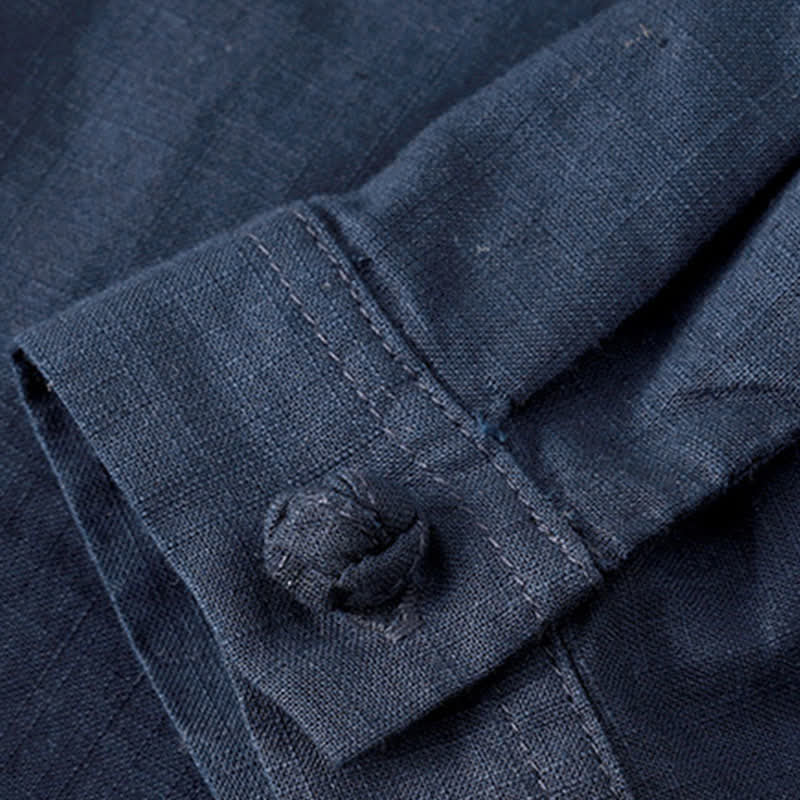 Buddha Stones Camisa de manga larga para hombre de lino y algodón, estilo minimalista, con cuello mandarín y bolsillo de parche, de Spring Tang Style. - image 10