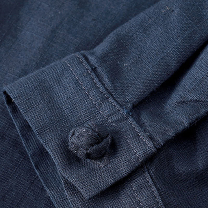 Buddha Stones Camisa de manga larga para hombre de lino y algodón, estilo minimalista, con cuello mandarín y bolsillo de parche, de Spring Tang Style. - image 10
