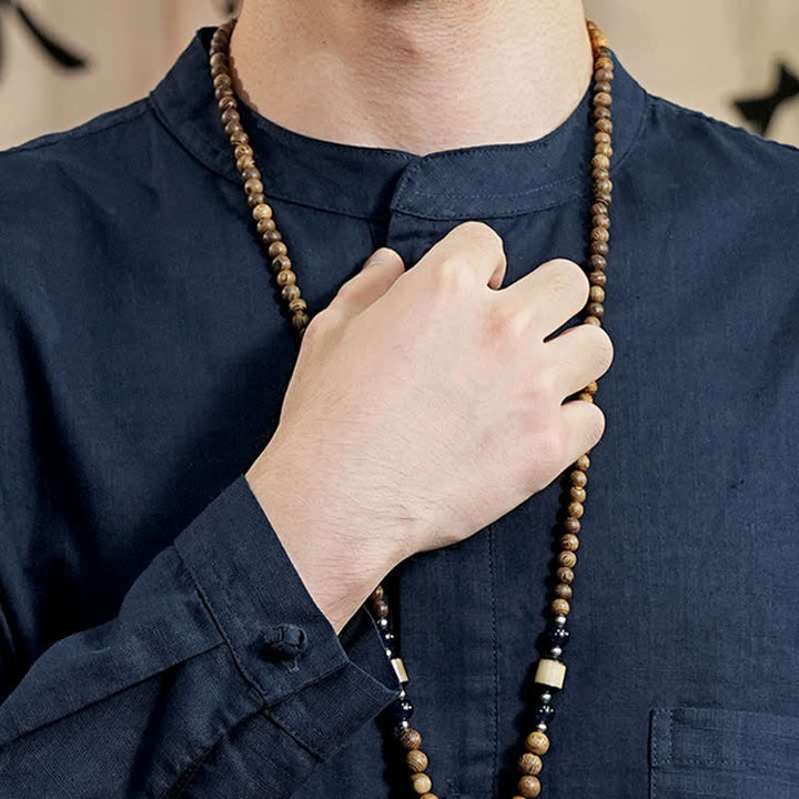 Buddha Stones Camisa de manga larga para hombre de lino y algodón, estilo minimalista, con cuello mandarín y bolsillo de parche, de Spring Tang Style. - image 5