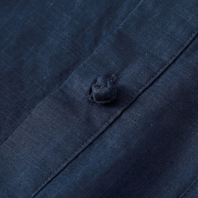 Buddha Stones Camisa de manga larga para hombre de lino y algodón, estilo minimalista, con cuello mandarín y bolsillo de parche, de Spring Tang Style. - image 9
