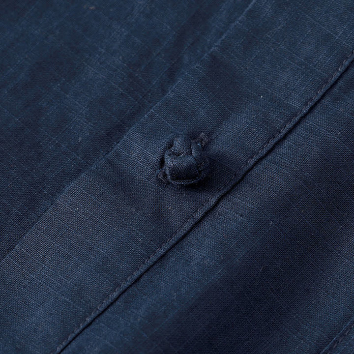 Buddha Stones Camisa de manga larga para hombre de lino y algodón, estilo minimalista, con cuello mandarín y bolsillo de parche, de Spring Tang Style. - image 9