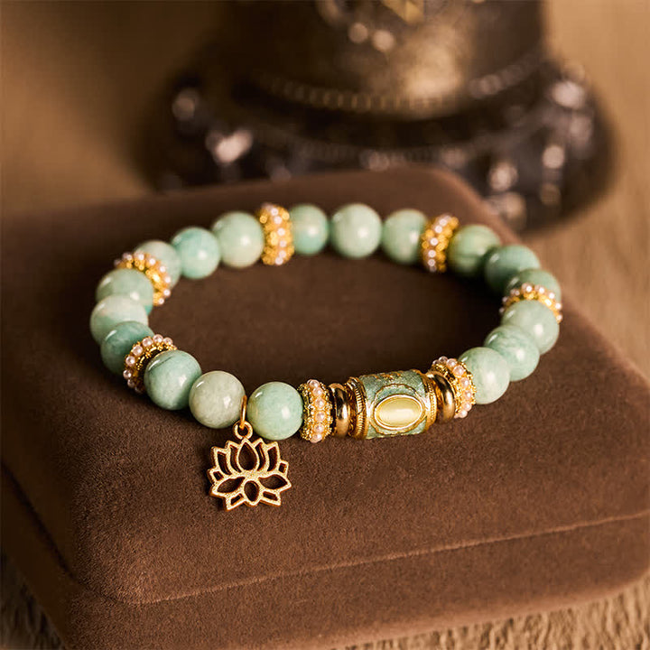 Colgante de loto con cuentas redondas pulidas a mano, con diseño de amazonita y Buddha Stones. - image 2