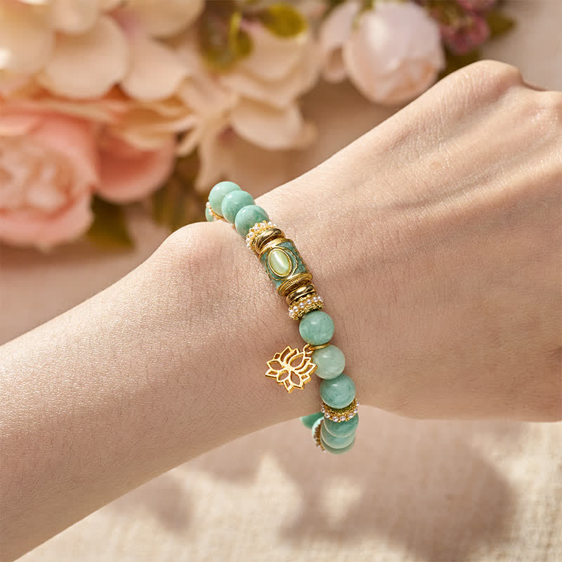 Colgante de loto con cuentas redondas pulidas a mano, con diseño de amazonita y Buddha Stones. - image 4