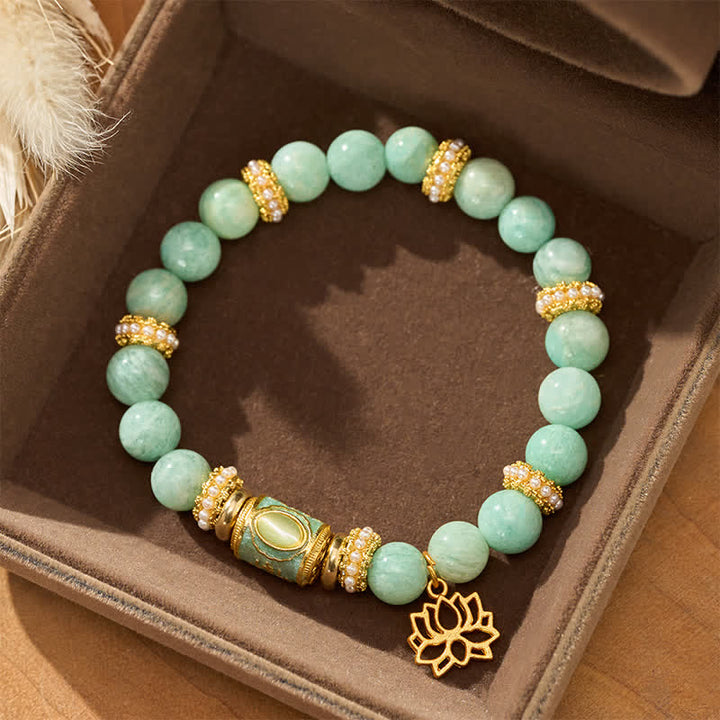 Buddha StonesColgante de loto con cuentas cilíndricas de esmalte amazonita y pulsera de cuentas redondas pulidas a mano con diseño de amor. - image 1
