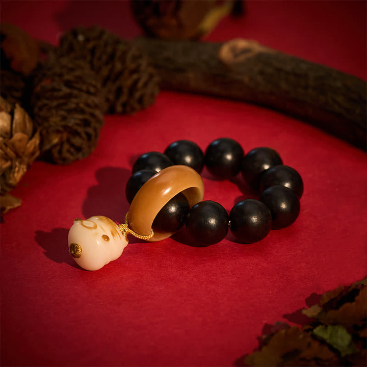Buddha Stones Decoraciones de cuentas táctiles de meditación con forma de gato y oso, hechas de madera de ébano y a la parrilla de carbón. - image 2