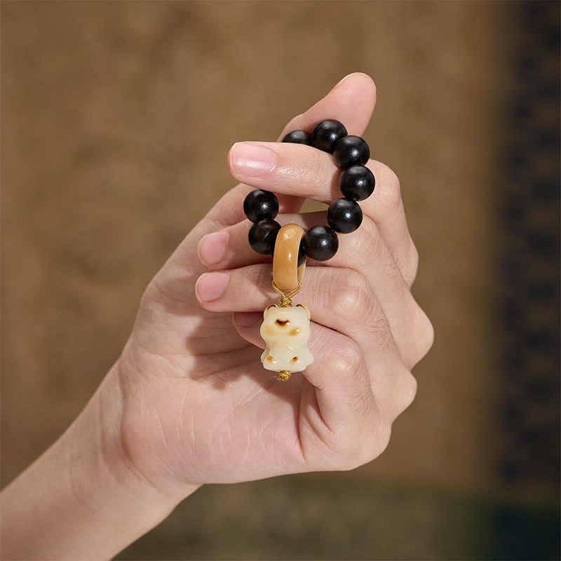 Buddha Stones Decoraciones de cuentas táctiles de meditación con forma de gato y oso, hechas de madera de ébano y a la parrilla de carbón. - image 8