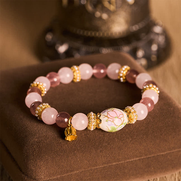 Buddha Stones Colgante de loto con cuentas redondas de cuarzo rosa y cuarzo fresa natural. - image 4