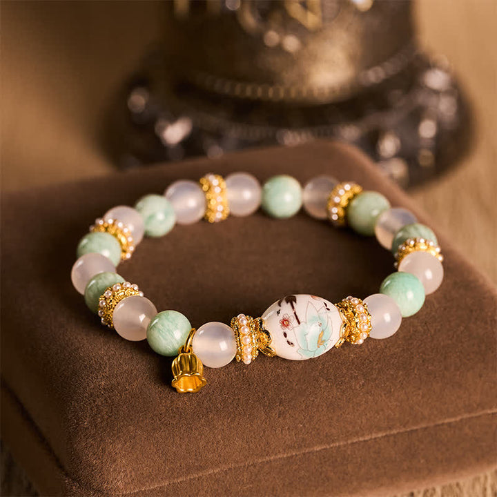 Buddha Stones Colgante de flor de cuentas redondas de cerámica de ágata amazonita blanca Pulsera de cuentas redondas de pureza - image 2