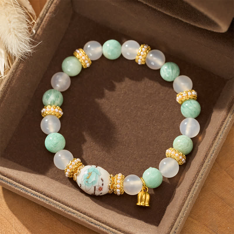 Buddha Stones Colgante de flor de cuentas redondas de cerámica de ágata amazonita blanca Pulsera de cuentas redondas de pureza - image 1