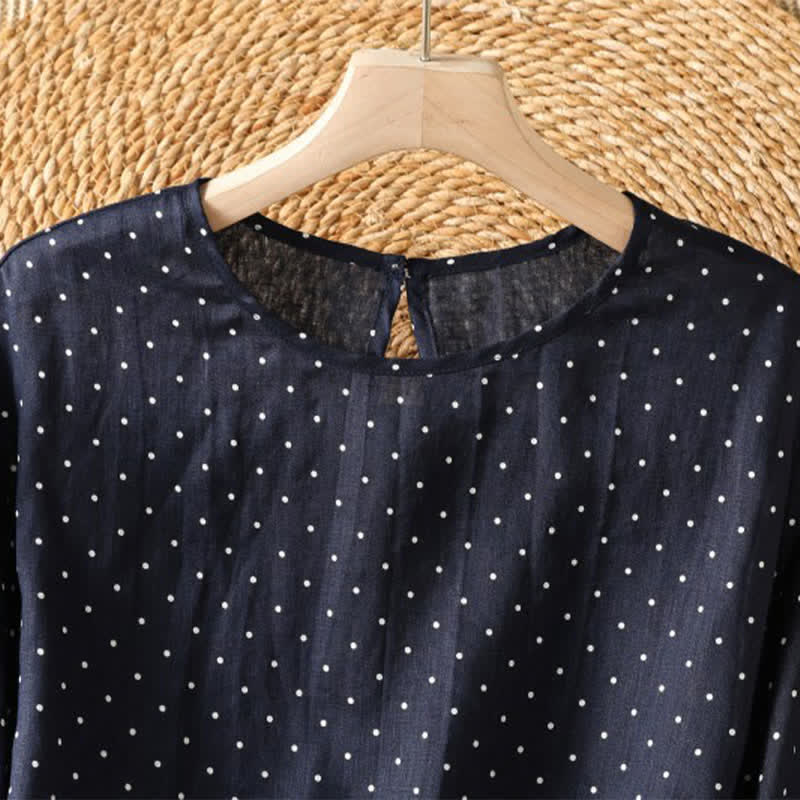 Buddha Stones Camisetas de manga corta para mujer, estilo casual de verano, con estampado de lunares y bajo con volantes. - image 7