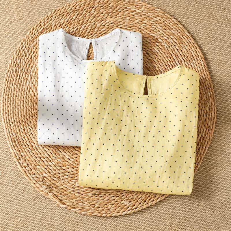 Buddha Stones Camisetas de manga corta para mujer, estilo casual de verano, con estampado de lunares y bajo con volantes. - image 17