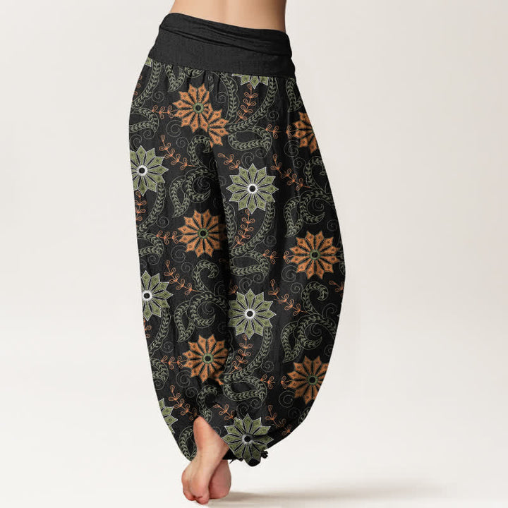 Buddha Stones Pantalones harem de algodón con estampado bohemio de mandala y enredaderas para mujer, con cintura elástica. - image 2