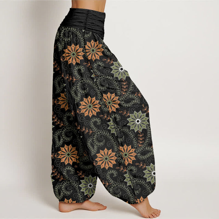 Buddha Stones Pantalones harem de algodón con estampado bohemio de mandala y enredaderas para mujer, con cintura elástica. - image 1