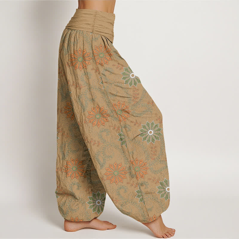 Buddha Stones Pantalones harem de algodón con estampado bohemio de mandala y enredaderas para mujer, con cintura elástica. - image 6