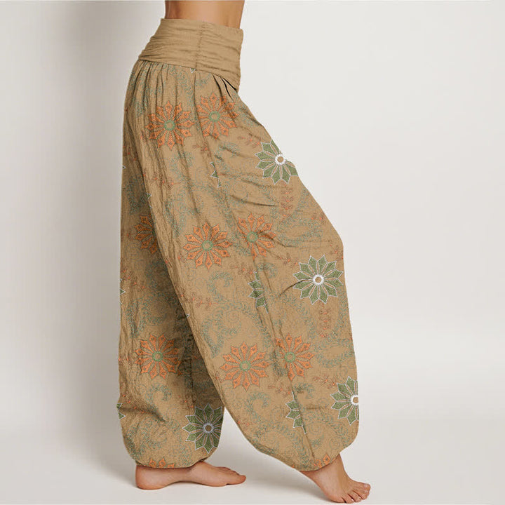 Buddha Stones Pantalones harem de algodón con estampado bohemio de mandala y enredaderas para mujer, con cintura elástica. - image 6