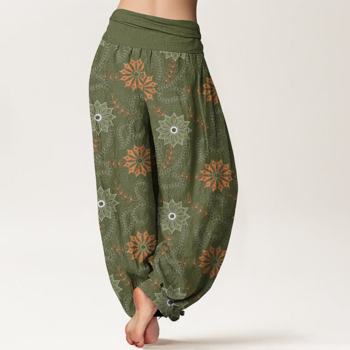 Buddha Stones Pantalones harem de algodón con estampado bohemio de mandala y enredaderas para mujer, con cintura elástica. - image 10