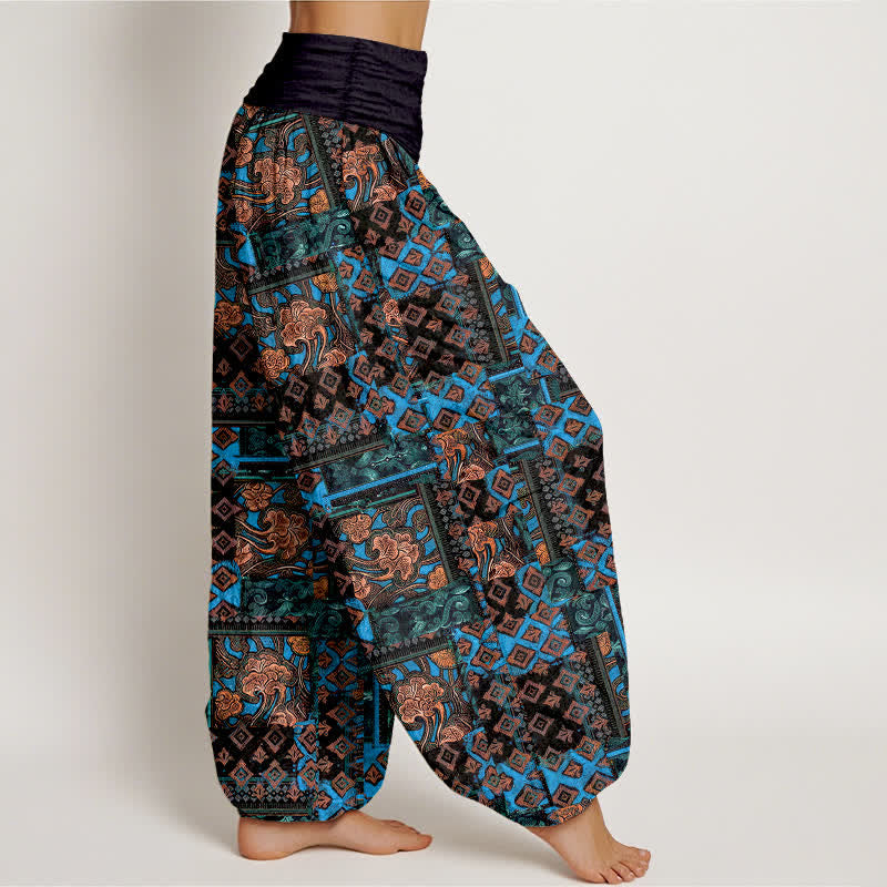 Buddha Stones Pantalones harem de mujer con cintura elástica y estampado geométrico bohemio de algodón puro para mujer. - image 1