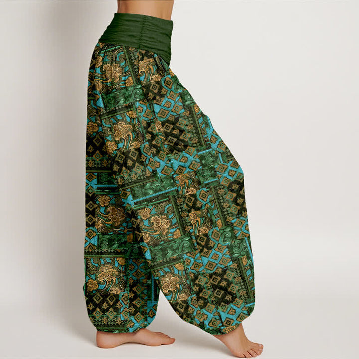 Buddha Stones Pantalones harem de mujer con cintura elástica y estampado geométrico bohemio de algodón puro para mujer. - image 6