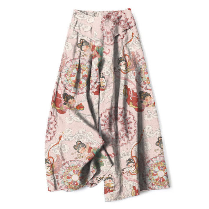 Buddha Stones Pantalones de mujer de algodón y lino con estampado floral de hadas, cintura elástica y pernera ancha con bolsillos. - Rubor lavanda - US16，UK/AU20，EU48 (3XL) - image 0