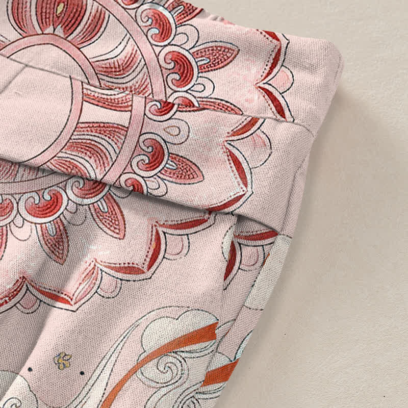 Buddha Stones Pantalones de mujer de algodón y lino con estampado floral de hadas, cintura elástica y pernera ancha con bolsillos. - image 3