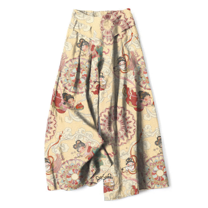 Buddha Stones Pantalones de mujer de algodón y lino con estampado floral de hadas, cintura elástica y pernera ancha con bolsillos. - vara de oro pálida - US16，UK/AU20，EU48 (3XL) - image 5
