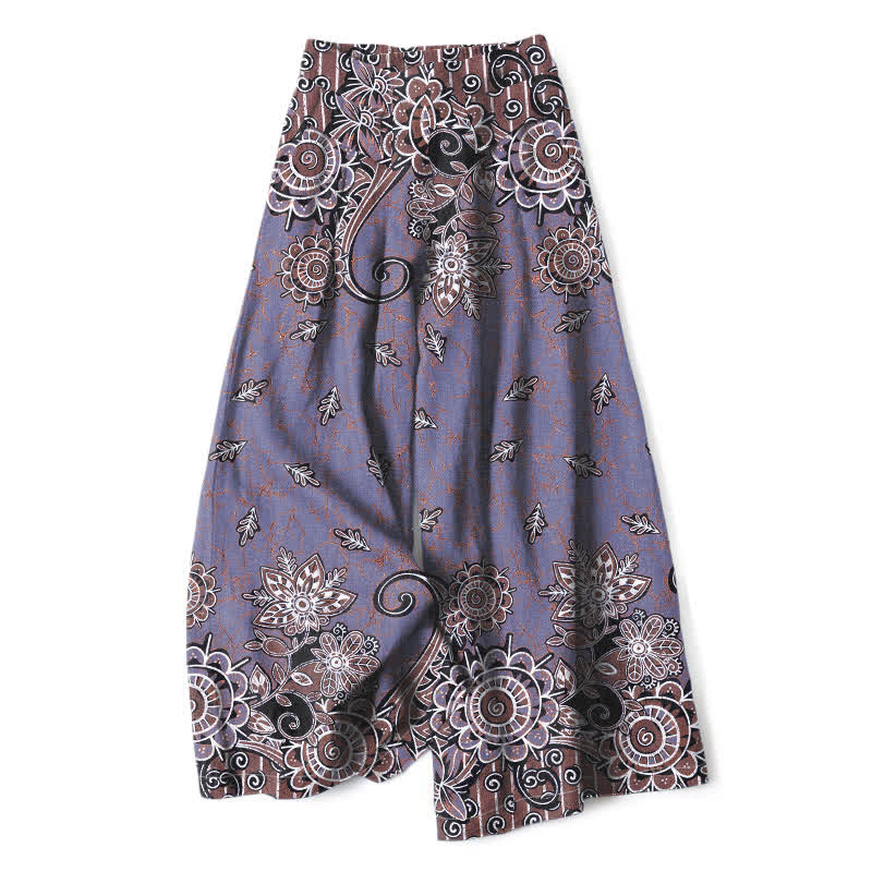 Buddha Stones Pantalones de mujer de algodón y lino con estampado bohemio de mandala, cintura elástica y pernera ancha con bolsillos. - Gris pizarra - US16，UK/AU20，EU48 (3XL) - image 5