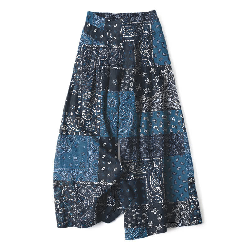 Buddha Stones Pantalones de mujer de algodón y lino con estampado paisley vintage, cintura elástica, pernera ancha y bolsillos. - Marina de guerra - US16，UK/AU20，EU48 (3XL) - image 0