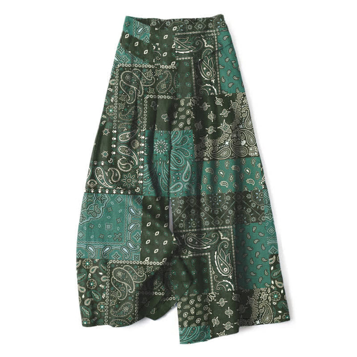 Buddha Stones Pantalones de mujer de algodón y lino con estampado paisley vintage, cintura elástica, pernera ancha y bolsillos. - Verde oliva oscuro - US16，UK/AU20，EU48 (3XL) - image 5