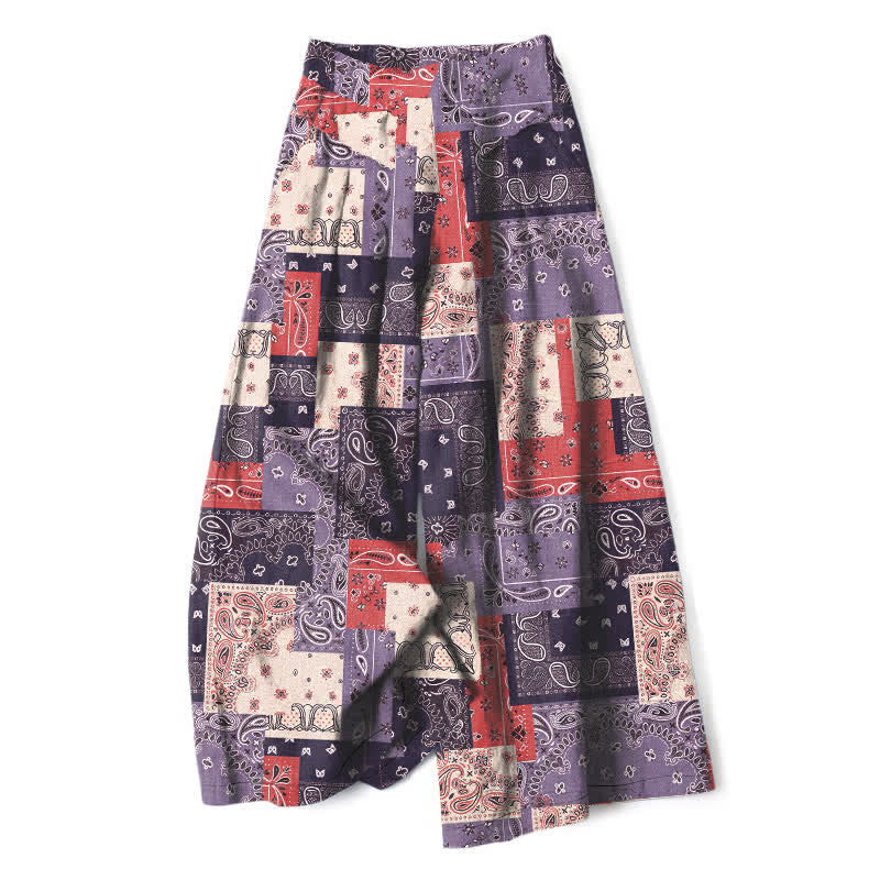 Buddha Stones Pantalones de mujer de algodón y lino con estampado paisley en patchwork, cintura elástica y pernera ancha con bolsillos. - Morado medio - US16，UK/AU20，EU48 (3XL) - image 5