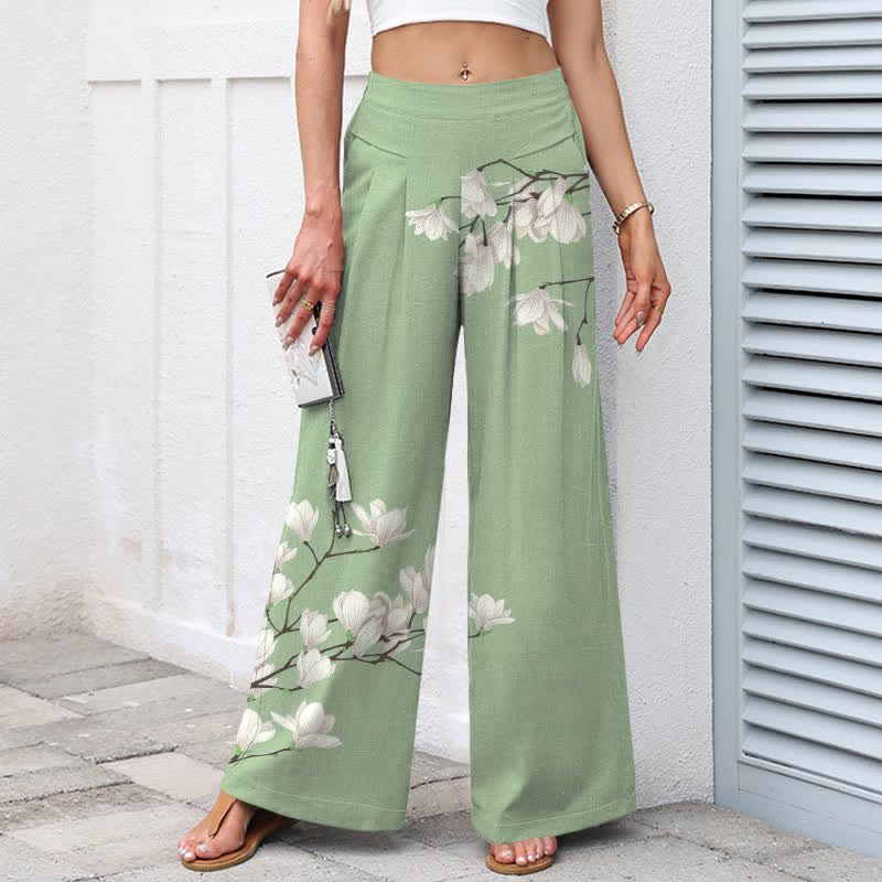 Buddha Stones Pantalones de mujer de lino y algodón con estampado floral vintage, cintura elástica, pernera ancha y bolsillos. - image 6