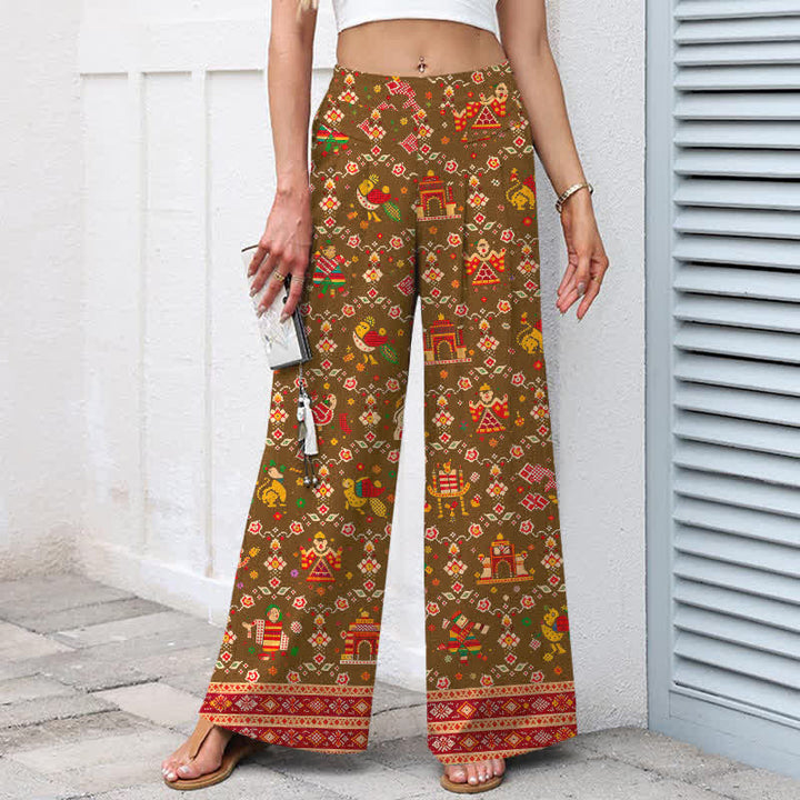 Buddha Stones Pantalones de mujer de algodón y lino con estampado geométrico bohemio, cintura elástica y pernera ancha con bolsillos. - image 8