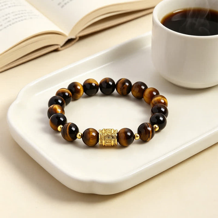 Buddha Stones Pulsera de cuentas de coraje de obsidiana negra ojo de tigre - image 1